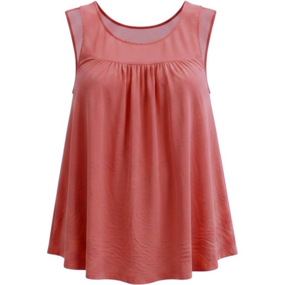 Merona Tops - Merona Womens XXL Coral Pink Sleeveless Babydoll Top Sheer Yoke Pleated Blouse